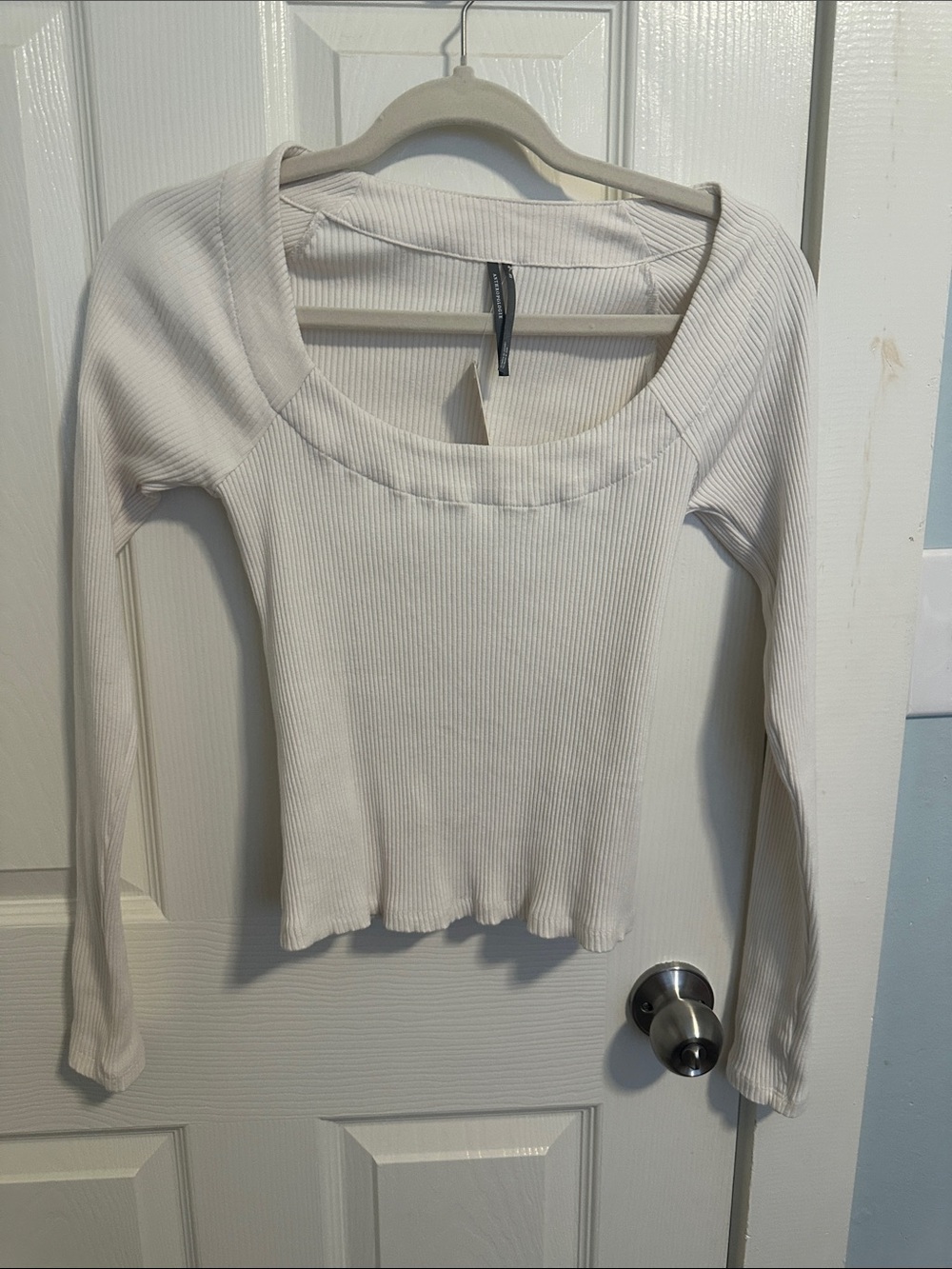 Anthropologie Ribbed Scoop-Neck Long Sleeve Top - Cream